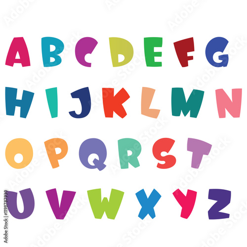 English alphabets in many colors