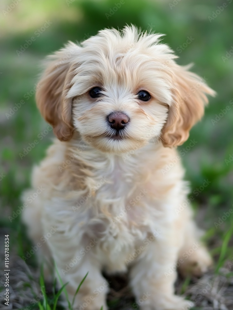 Adorable Fluffy Young Puppy Sitting in Lush Green Grass on a Sunny Day : Generative AI Adorable Fluffy Young Puppy Sitting in Lush Green Grass on a Sunny Day : Generative AI
