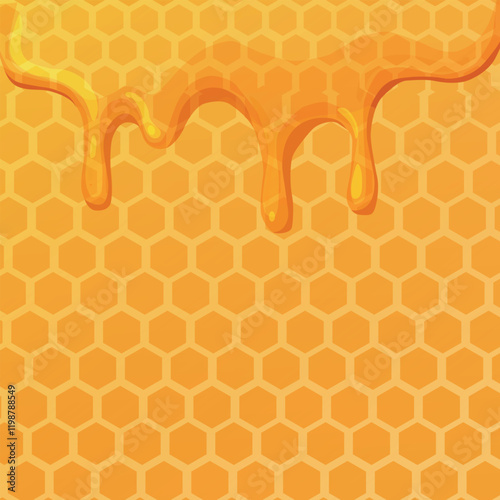 Vector background with honeycomb and flowing drops of honey