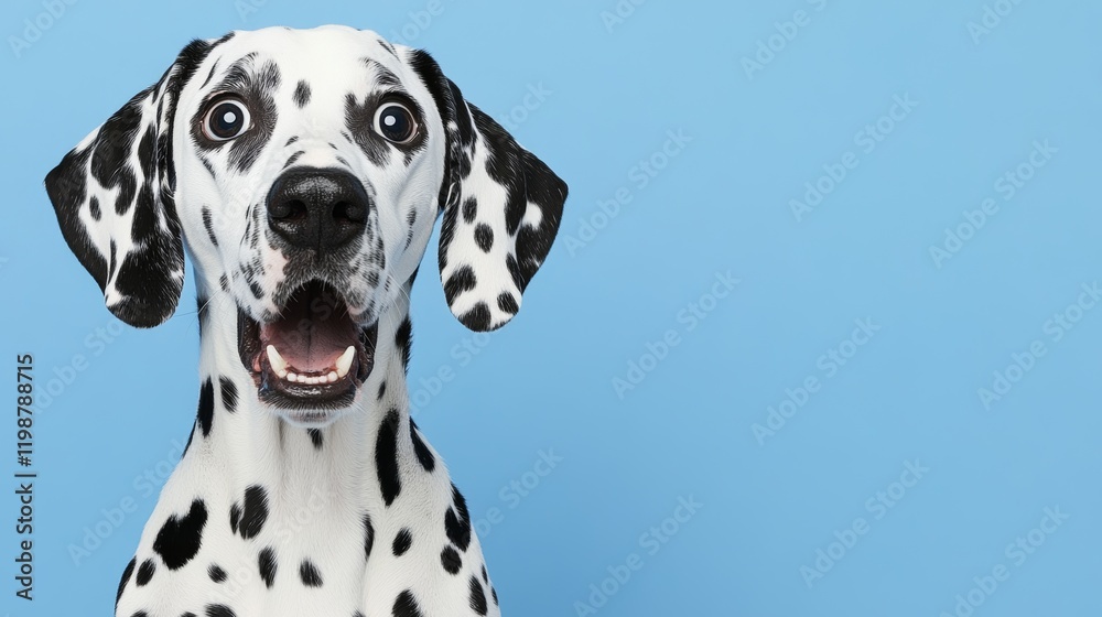 Energetic Dalmatian Portrait Against Blue Background for Playful and Vibrant Energetic Dalmatian Portrait Against Blue Background for Playful and Vibrant