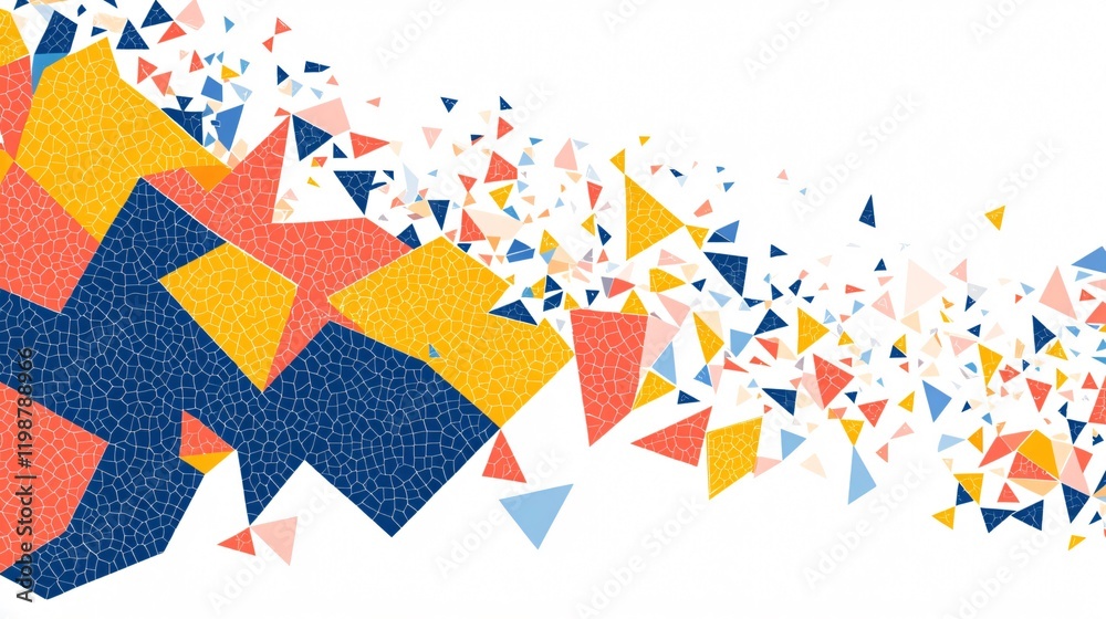 Obraz premium Abstract Mosaic Art with Colorful Triangles on White Background - Geometric Shapes and Creative Design Elements for Modern Art Projects