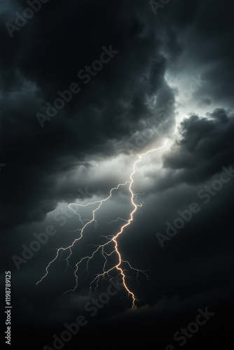 Dark thunderstorm with a single lightning bolt creating an intense atmosphere
