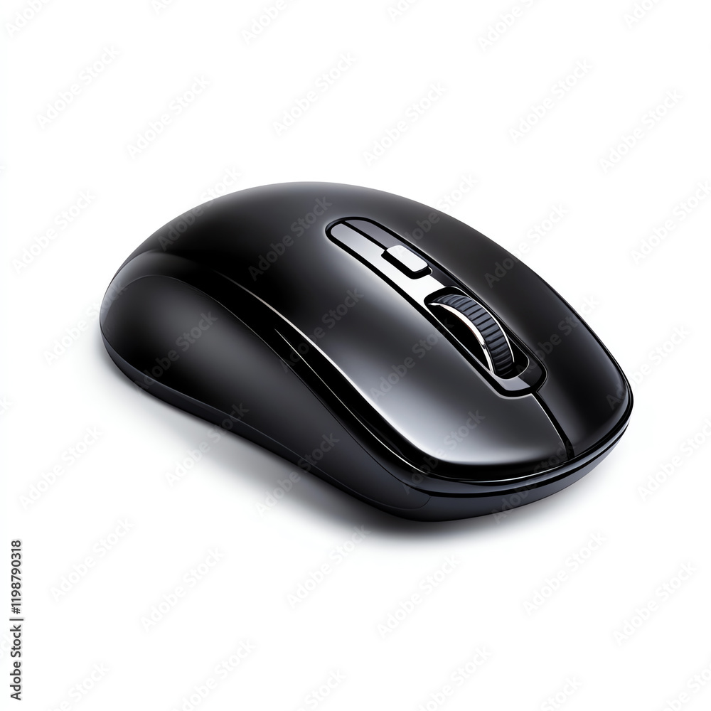 A sleek black wireless computer mouse designed for comfort and precision, ideal for any workspace. A sleek black wireless computer mouse designed for comfort and precision, ideal for any workspace.