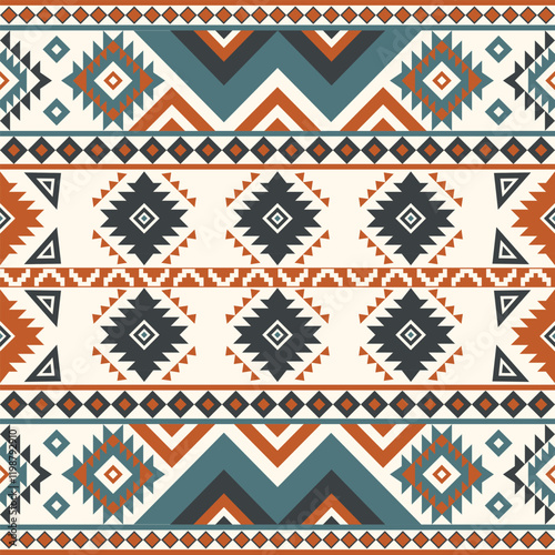 Navajo fabric pattern, bright and modern tones. Traditional geometric patterns combined with a modern twist. Suitable for home decoration or fashion use. photo