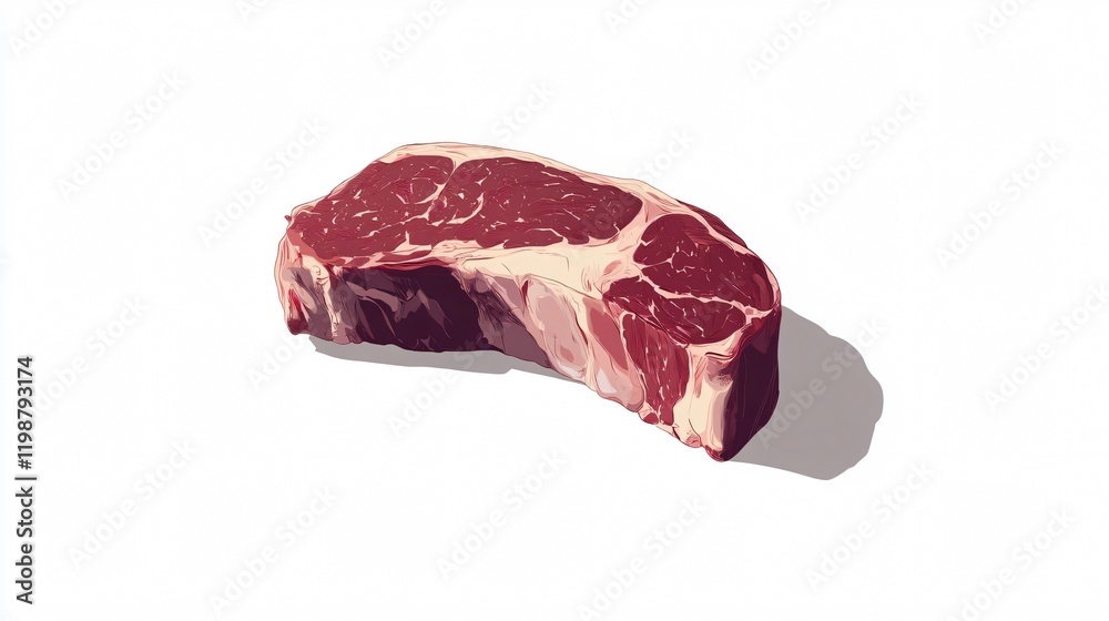 Obraz premium Juicy Rib Eye Steak Illustration: A Culinary Masterpiece of Red Meat, Protein-Rich, and Ready to Grill for a Delicious Dinner
