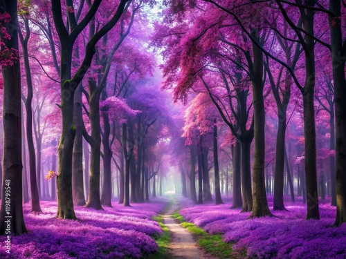 Wallpaper Mural Ethereal Purple Forest: Fantasy Landscape with Vibrant Flowers and Leaves Torontodigital.ca