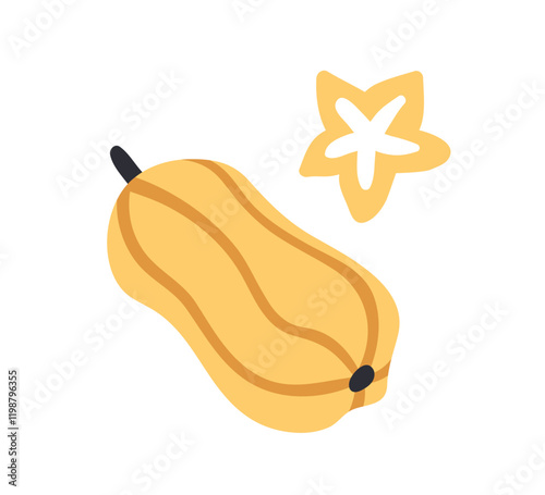 Carambola averrhoa, whole star fruit and cut piece, slice. Exotic tropical he...