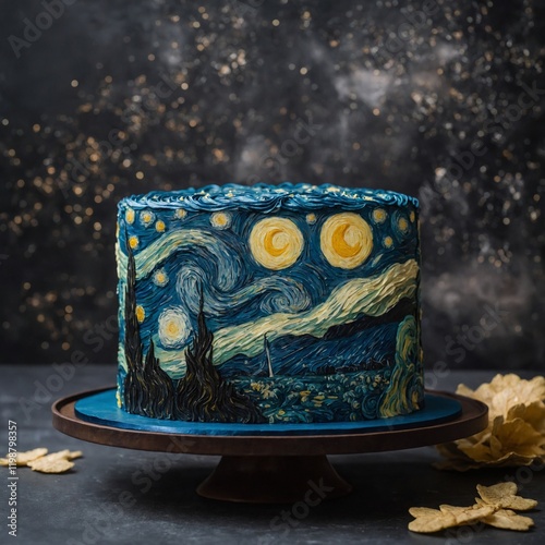 A Van Gogh-inspired cake featuring an edible 