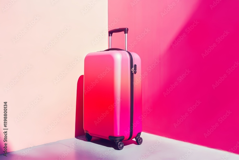 Pink Suitcase Against Vibrant Pink and Peach Walls - Travel, Vacation, Adventure Pink Suitcase Against Vibrant Pink and Peach Walls - Travel, Vacation, Adventure