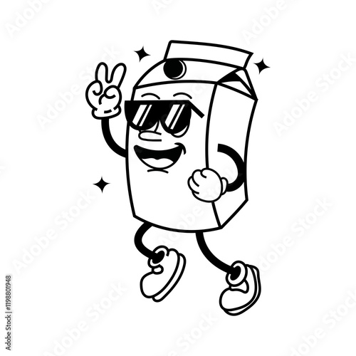 Vector cartoon illustration of milk packaging mascot with happy expression