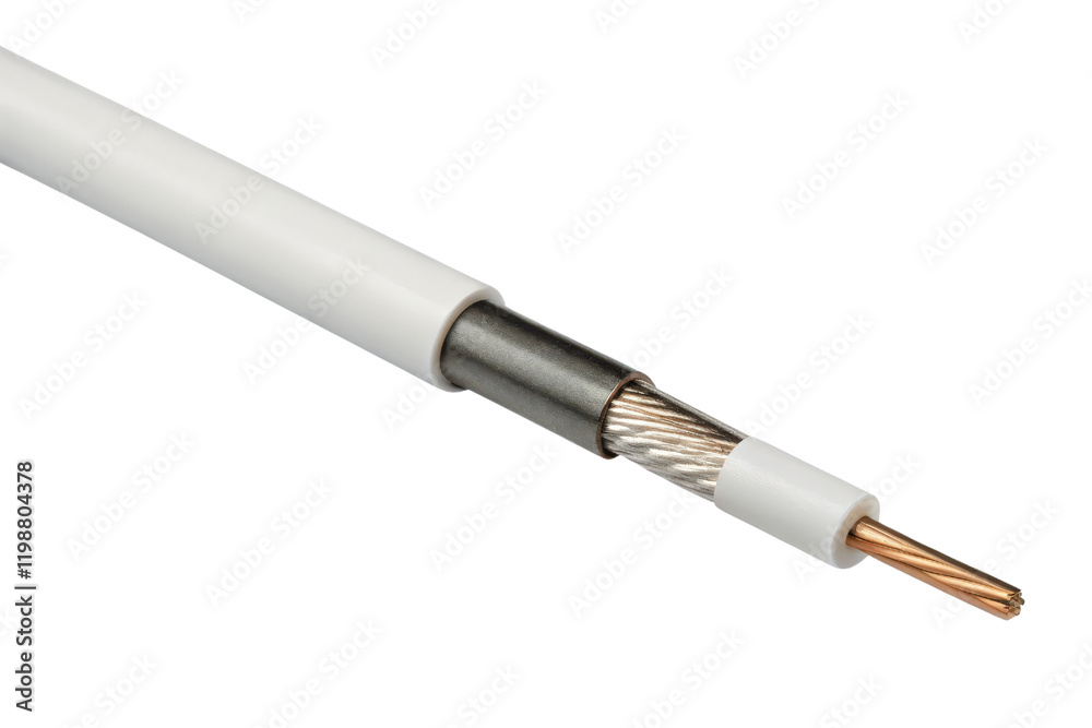 Naklejka premium Cross-section of a white electrical cable isolated with transparent background