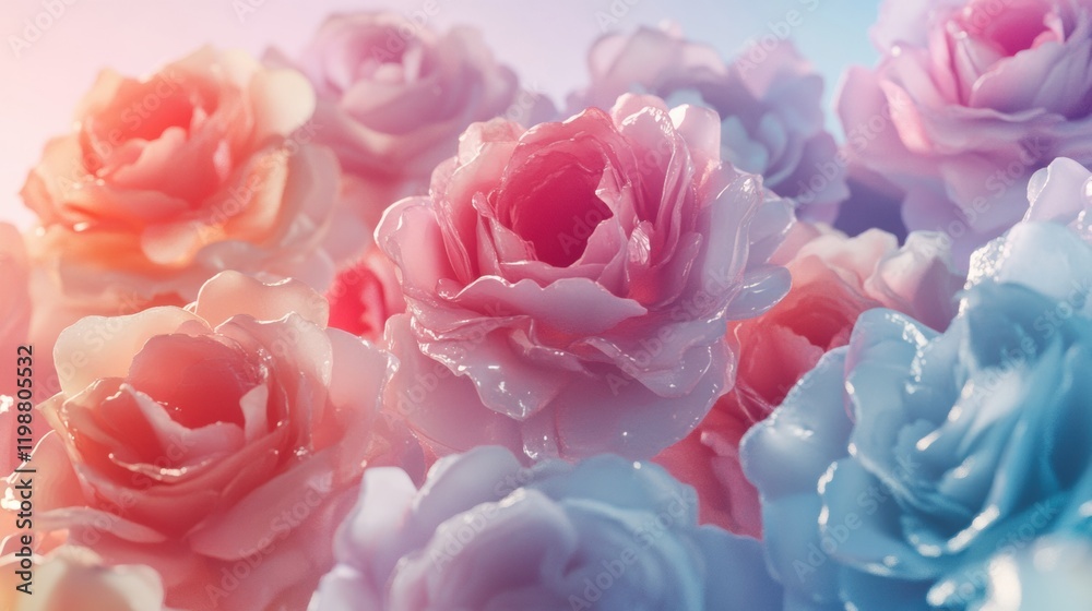 Flower background with layered roses in pastel hues and soft light Flower background with layered roses in pastel hues and soft light