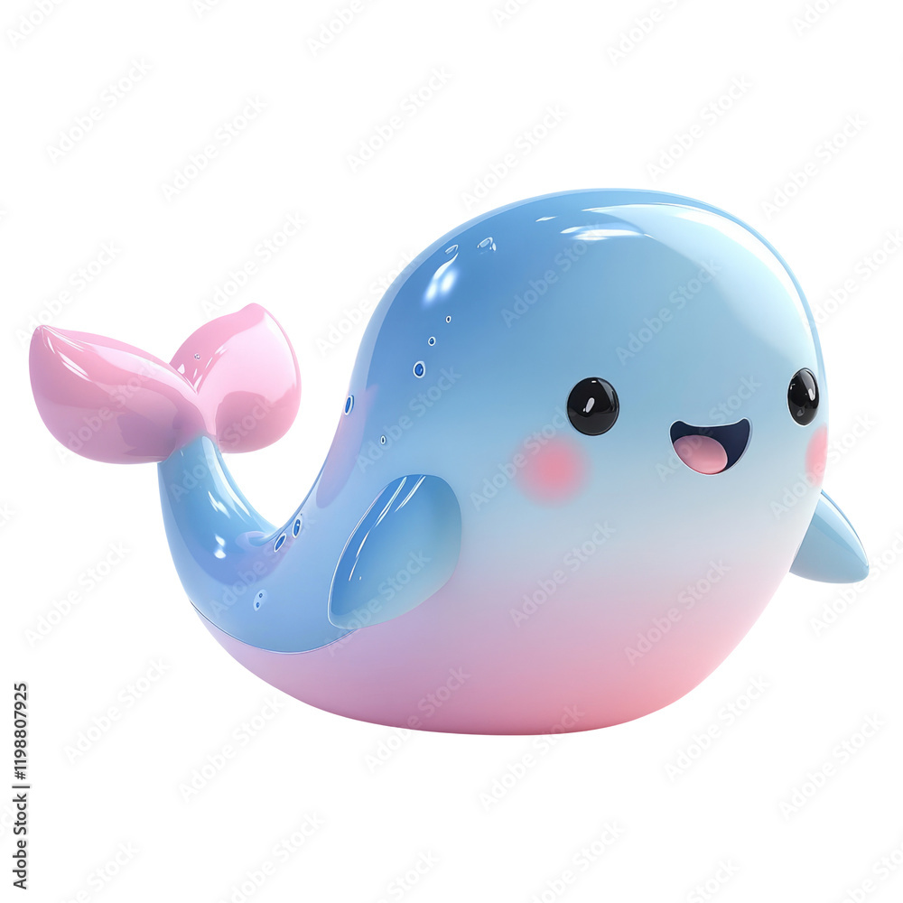 Cute Cartoon Whale Figure with Blue and Pink Design Isolated Cute Cartoon Whale Figure with Blue and Pink Design Isolated