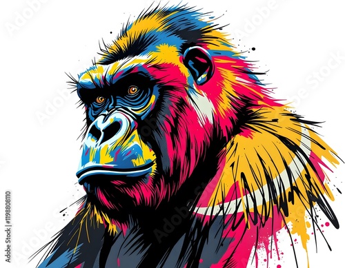 Vibrant Gorilla Portrait Pop Art Print photo