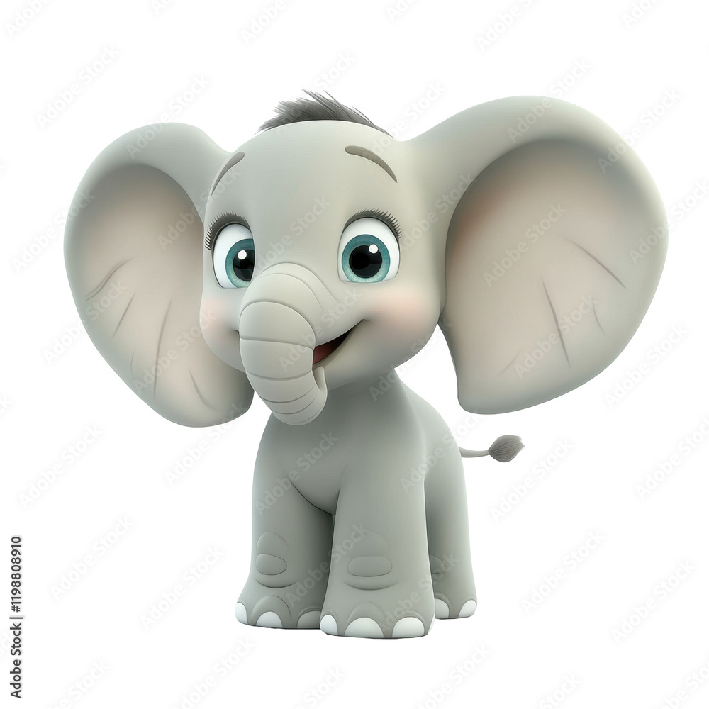 Fototapeta premium Charming Cartoon Elephant Character with Big Ears and a Playful Expression in Vibrant Colors
