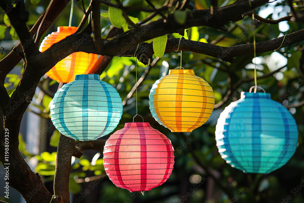 Obraz premium Beautiful holiday composition for happy celebrate chinese festival of lanterns, abstract vivid composition consists of fictional unreal fantastic vision on background