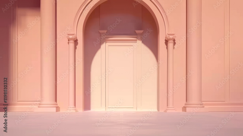 Soft Pink Architectural Setting with Elegant Columns and Doorway Creating an Inspirational and Serene Ambiance for Various Creative Projects Soft Pink Architectural Setting with Elegant Columns and Doorway Creating an Inspirational and Serene Ambiance for Various Creative Projects