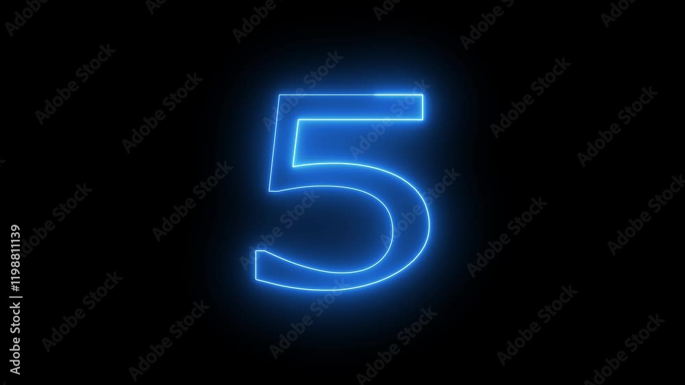 glowing neon 5 number text sign animation on a black background. glowing neon 5 number text sign animation on a black background.