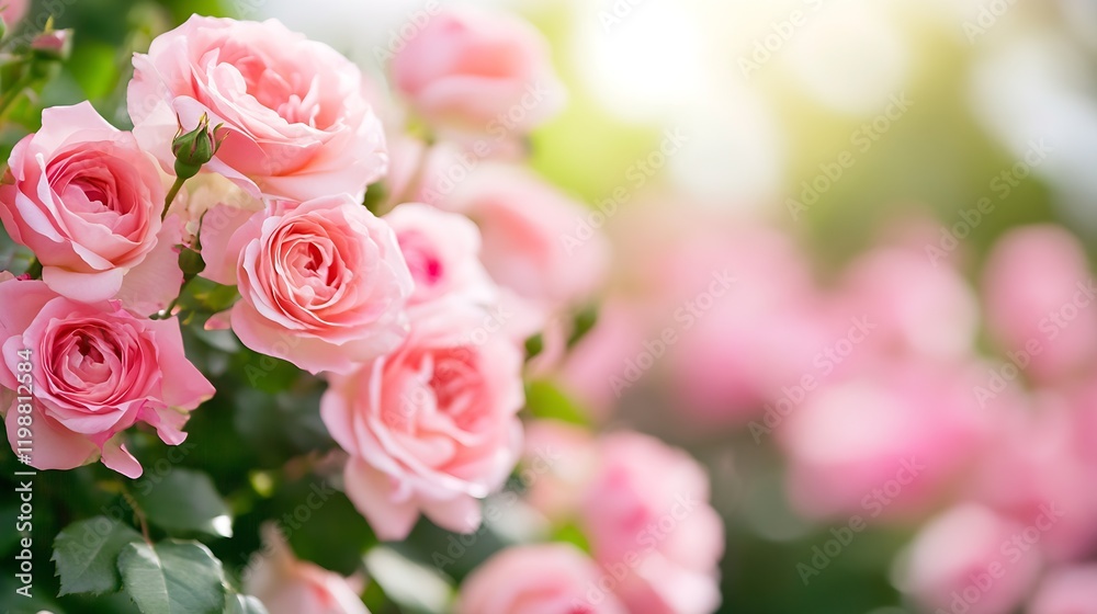 Vibrant Bunch of Pink Roses in Bloom Under Soft Sunlight : Generative AI Vibrant Bunch of Pink Roses in Bloom Under Soft Sunlight : Generative AI