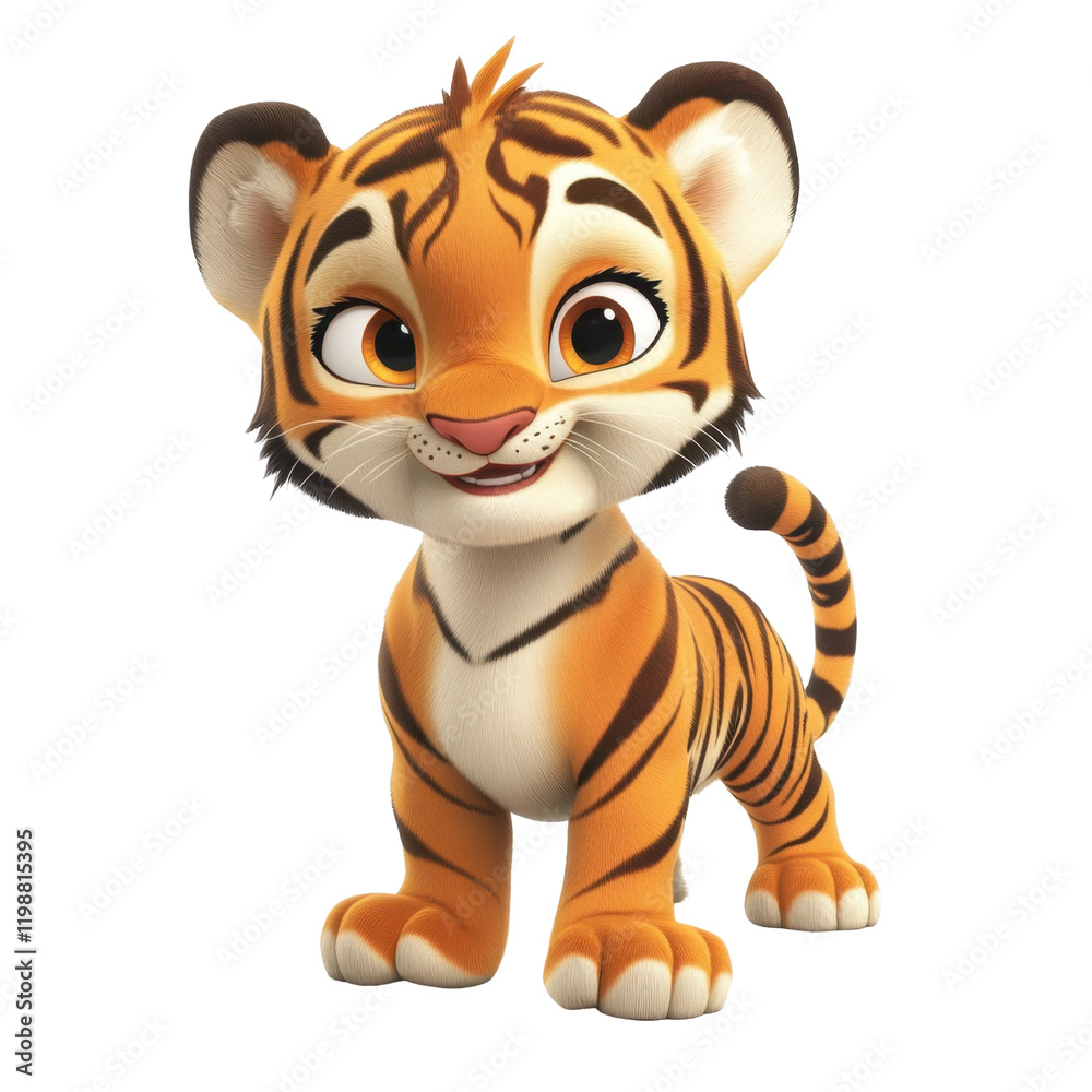 Cherubic Cartoon Tiger Cub with a Playful Expression Captivating the Audience Cherubic Cartoon Tiger Cub with a Playful Expression Captivating the Audience