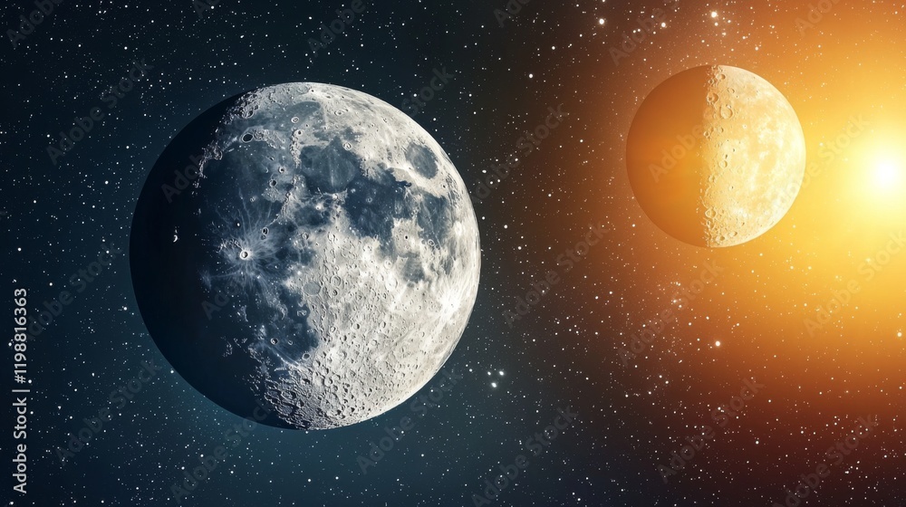 Obraz premium Celestial Bodies Moon Phases Space Universe Planets Starry Night Cosmic Background