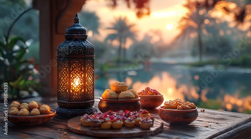 Seasonal greeting card, Ramadan lanternS lit during Ramadan time.