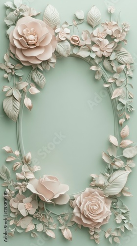 Pastel floral frame, elegant design, blank space, background wall, wedding invitation