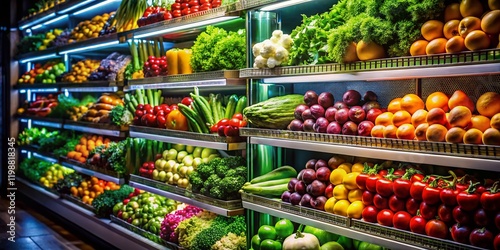 Wallpaper Mural Fresh Supermarket Produce Silhouetted in Refrigerator Shelves Torontodigital.ca