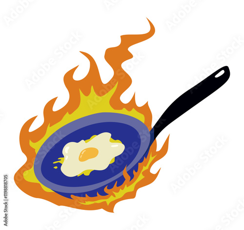 illustration of a burning stove with egg , cooking egg illustration