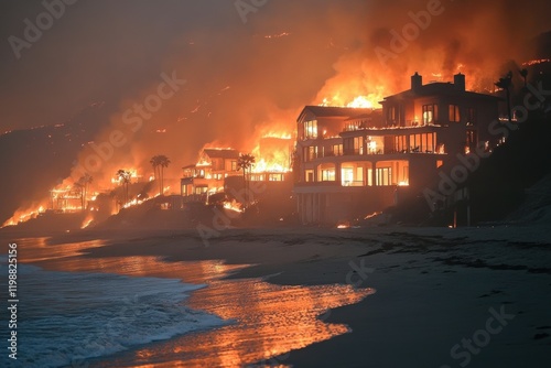 Houses burning in wildfire