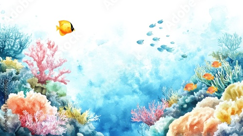 A vibrant underwater scene featuring colorful corals and diverse fish species, illustrating the beauty of marine life and oceanic ecosystems. photo