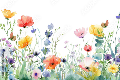 Fototapeta Naklejka Na Ścianę i Meble -  PNG Vibrant watercolor floral meadow