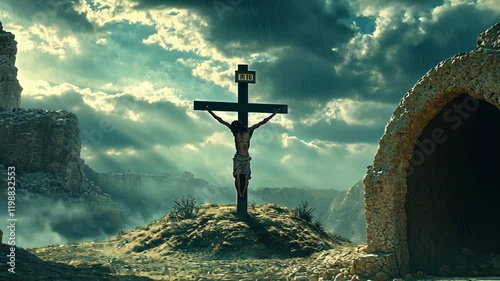 Jesus Christ on the Cross, Dramatic Landscape, crucifixion, religious, faith, Christianity, religion