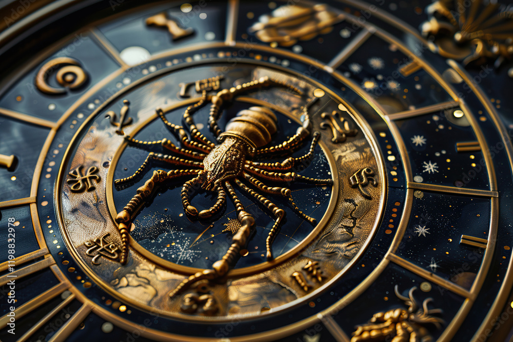 Obraz premium Astrological abstract composition with concept of Scorpio zodiac sign symbol, abstract vivid composition consists of fictional unreal fantastic vision on background