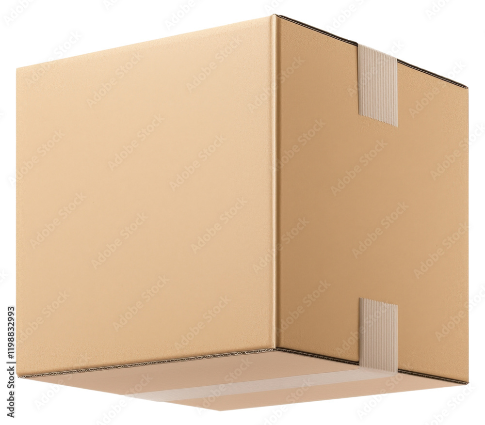 Brown cardboard box suspended in mid-air isolated on transparent background. Brown cardboard box suspended in mid-air isolated on transparent background.