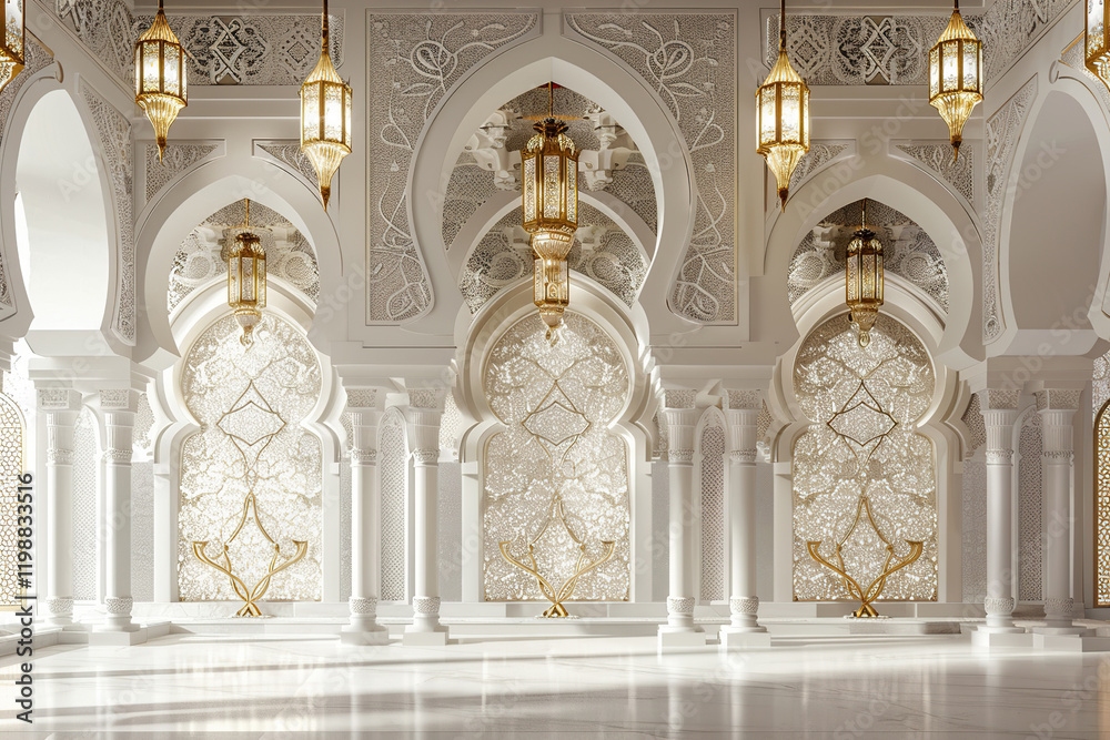 Fototapeta premium Beautiful greeting card with holiday composition for happy celebrate Ramadan, abstract vivid composition consists of fictional unreal fantastic vision on background