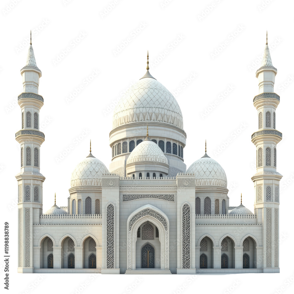 Fototapeta premium Magnificent White Marble Architectural Marvel: The Grandeur of a Majestic Mosque