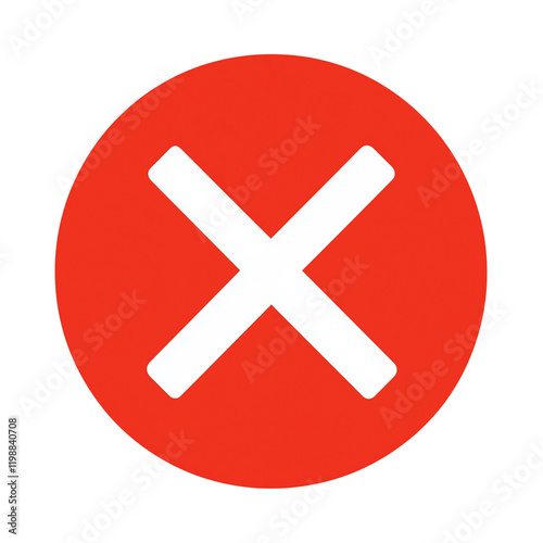 Vector icon of X inside red circle,white background,minimalistic design,flat illustration,PNG