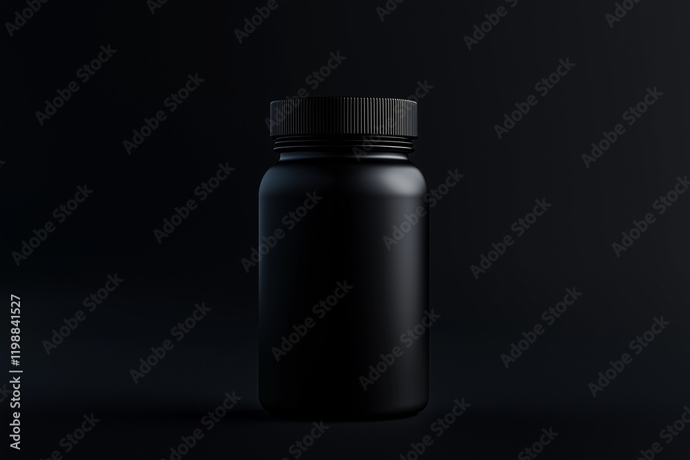 Black bottle mockup on dark background, minimalist with copy space. Black bottle mockup on dark background, minimalist with copy space.