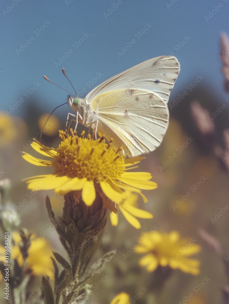 White Butterfly on Yellow Flower White Butterfly on Yellow Flower