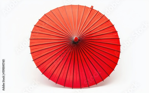 Vibrant red umbrella with a sleek design, isolated on a bright white background