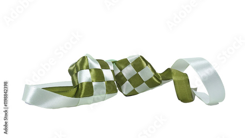 Front view handcrafted ketupat packaging for decoration using colorful ribbon isolated on transparent background photo