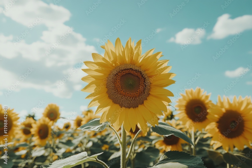 Fototapeta premium Field of sunflowers under blue sky