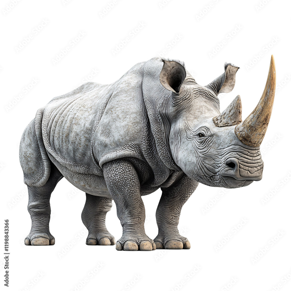 Fototapeta premium A realistic 3D rendering of a rhinoceros showcasing its distinct features.