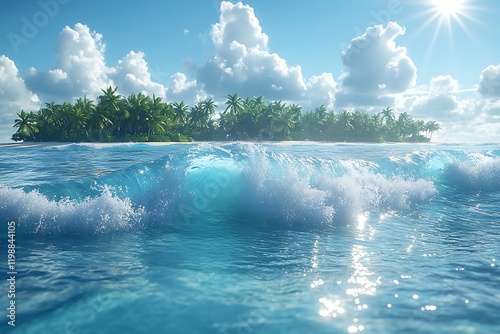 Tropical Island Beach with Majestic Wave