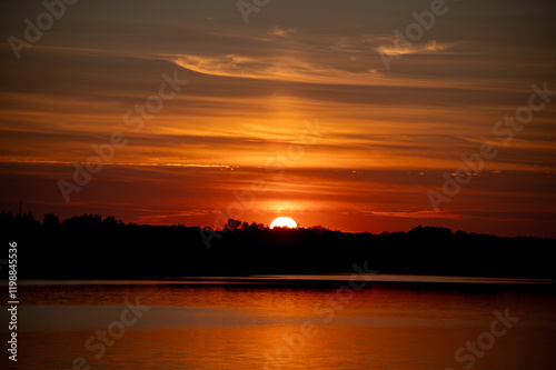 beautifil red sunset over the lake photo