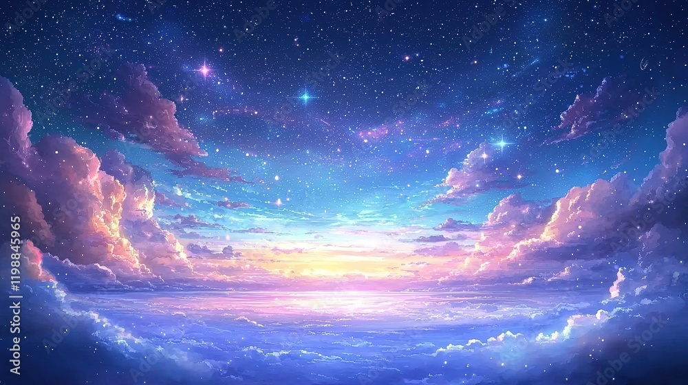 Obraz premium Dreamy Sunset, Starry Sky