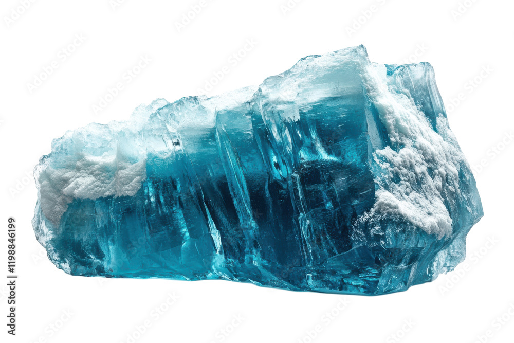 Fototapeta premium Bright blue crystal with clear edges and visible internal structure displayed on a white background