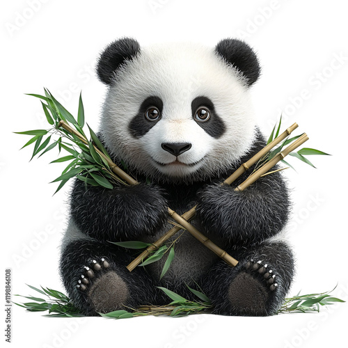 A cute panda holding bamboo, showcasing its playful and gentle nature.