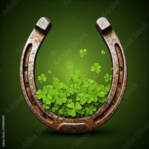 lucky horseshoe on green background